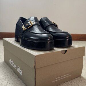 DOLCE VITA Yonder Midnight Crinkle Patent Platform Loafer Women’s Size 9.5